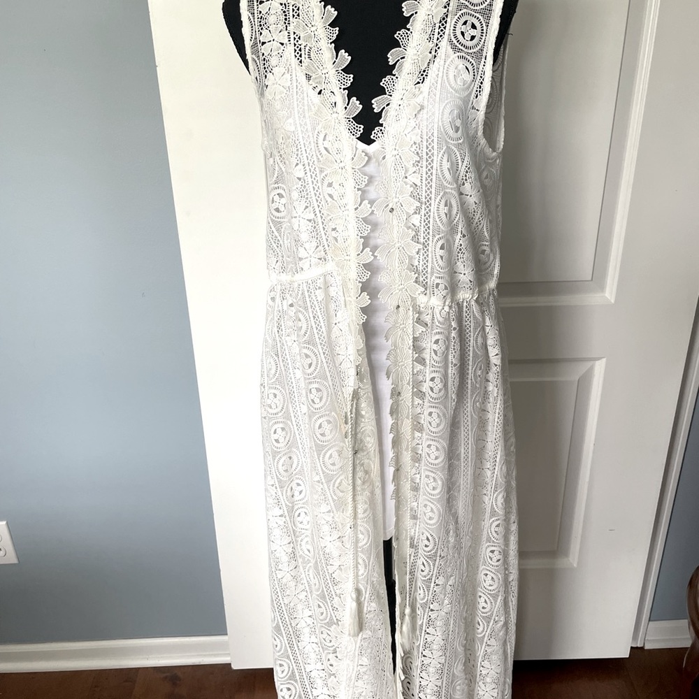 Lace robe with knee length slip